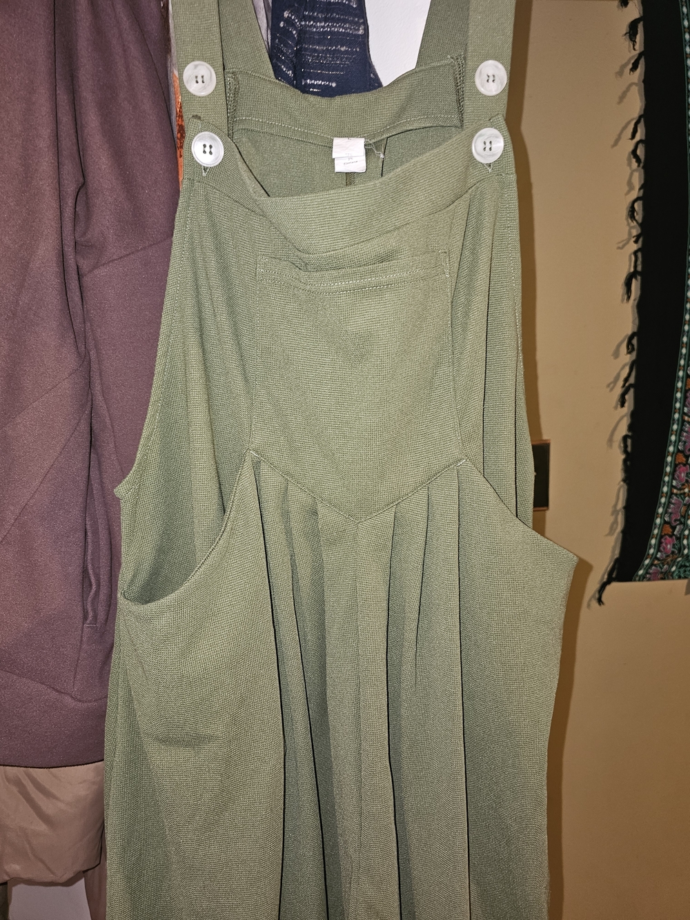 Olive Green Overalls with Front Pocket - Picture 2 of 3